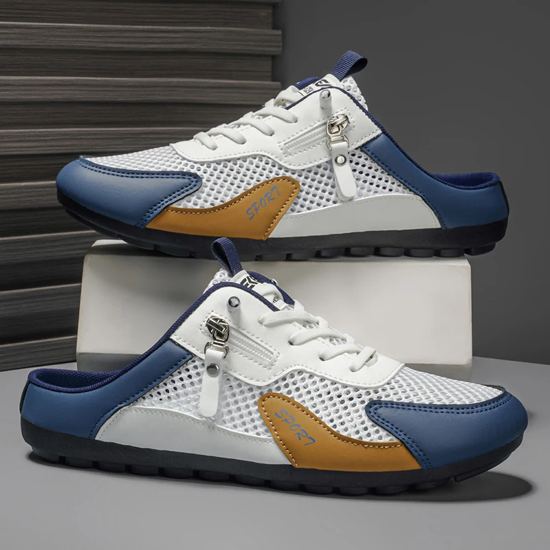 Men'S Shoes Casual Sneakers - รองเท้าแตะฤดูร้อนสำหรับผู้ชาย แฟชั่น พื้นเรียบ ระบายอากาศได้ดี รองเท้าลำลองใส่ในบ้านและนอกบ้าน รองเท้าผ้าใบผู้ชาย