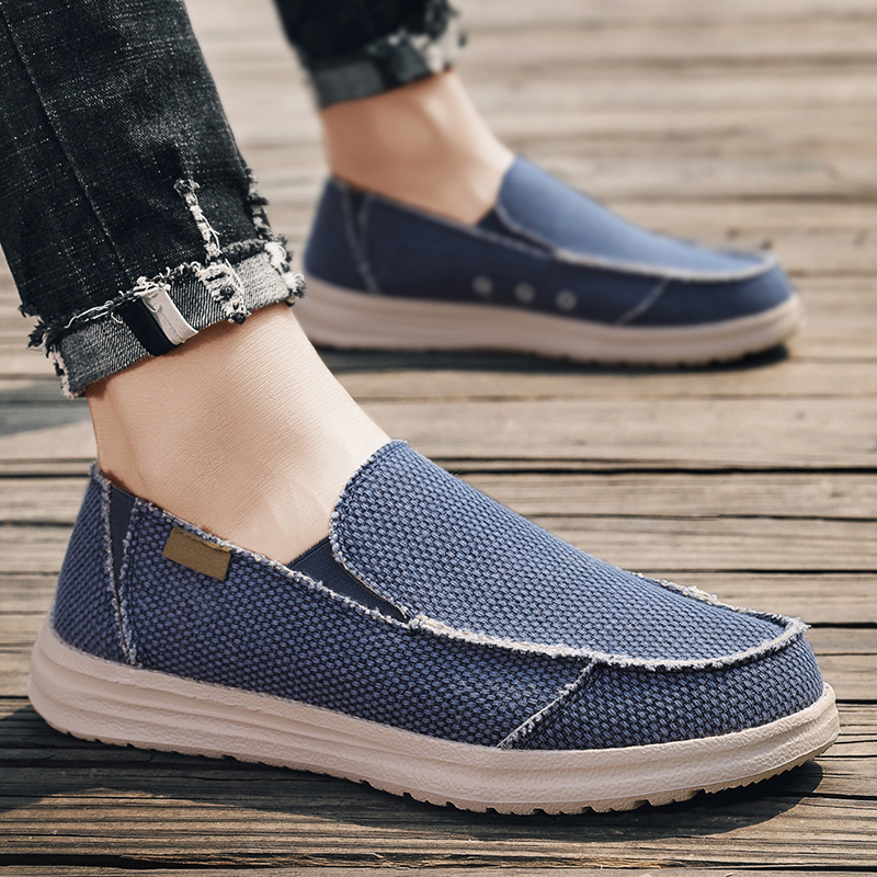 Men'S Shoes Casual Sneakers - รองเท้าผ้าใบกันลื่นสำหรับใส่กลางแจ้ง ใส่สบายในฤดูร้อน ผ้าเดนิม ผ้าแคนวาส ระบายอากาศได้ดี รองเท้าลำลองผู้ชาย