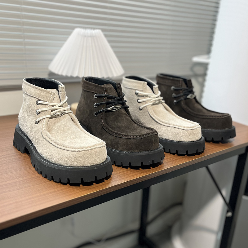 Men'S Shoes Quality Brands - รองเท้าบูทสไตล์ตะวันตก รองเท้าบูทหุ้มข้อแบบมีพื้นหนา ดีไซน์แบรนด์ดัง คุณภาพสูง รองเท้าบูทสำหรับขี่มอเตอร์ไซค์ รองเท้าลำลองสำหรับกิจกรรมกลางแจ้ง