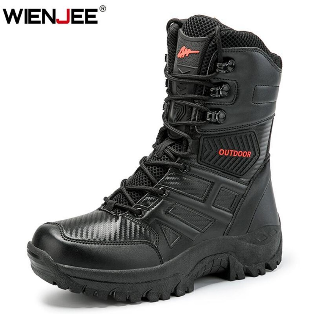 Men'S Shoes Quality Brands - รองเท้าบูทหนังหุ้มข้อสูงคุณภาพสูงสำหรับผู้ชาย ระบายอากาศได้ดี เหมาะสำหรับการเดินป่า รองเท้าบูทแบบทหาร รองเท้ากลางแจ้ง กันลื่น