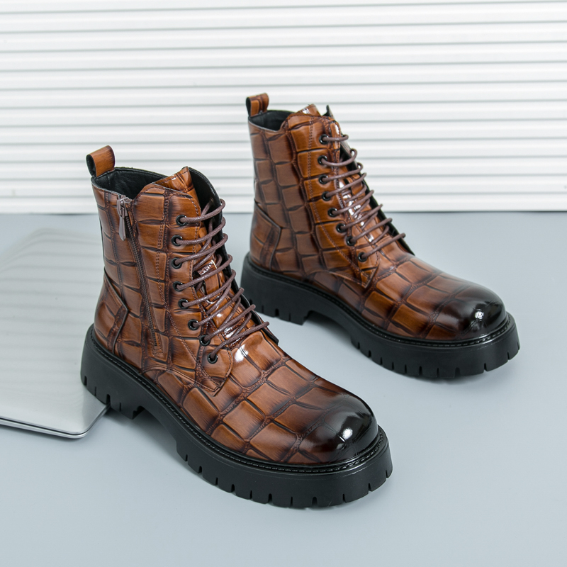 Men Shoes Brand - รองเท้าบูทเชลซีแฟชั่นฤดูร้อนสำหรับผู้ชาย สีดำ สีน้ำตาล สไตล์อเมริกัน แบบผูกเชือก รองเท้าทำงาน