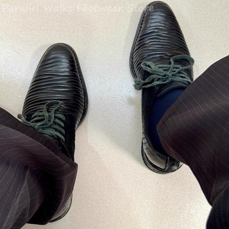 Men Shoes Oxford - รองเท้าหนังผู้ชายทรงเดอร์บี้แบบมีจีบ รุ่นวินเทจ ผูกเชือก สไตล์อ็อกซ์ฟอร์ด รีโทร สมาร์ทแคชชวล