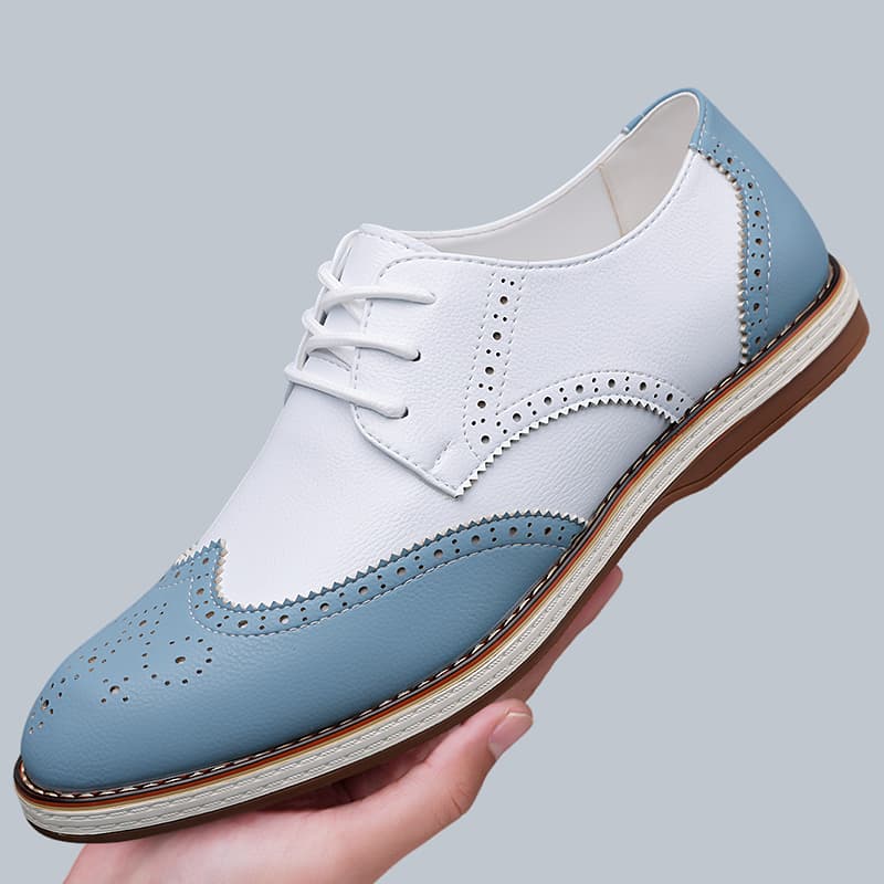 Men Shoes Oxford - รองเท้าออกซ์ฟอร์ดแบบผูกเชือกสีขาว-น้ำเงินสำหรับผู้ชาย รองเท้าลำลองแบบมีปีก ระบายอากาศได้ดี น้ำหนักเบา ไซส์ใหญ่: 38-48