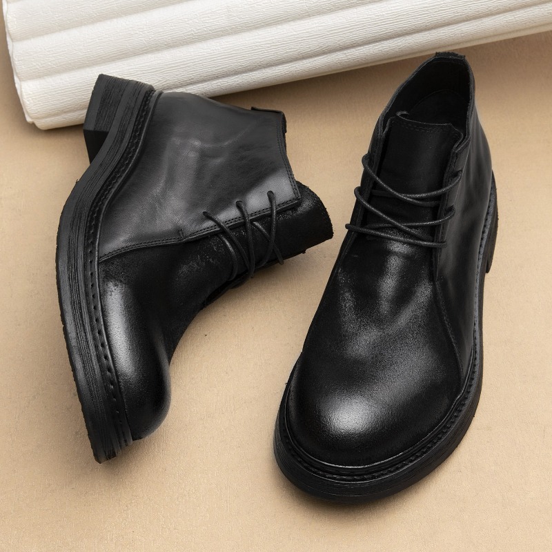 Men Shoes Oxford - รองเท้าบูทหนังแท้สไตล์วินเทจสำหรับผู้ชาย งานแฮนด์เมดสุดหรู แฟชั่นฤดูใบไม้ผลิ/ฤดูใบไม้ร่วง 2026 หัวกลม สไตล์อังกฤษ