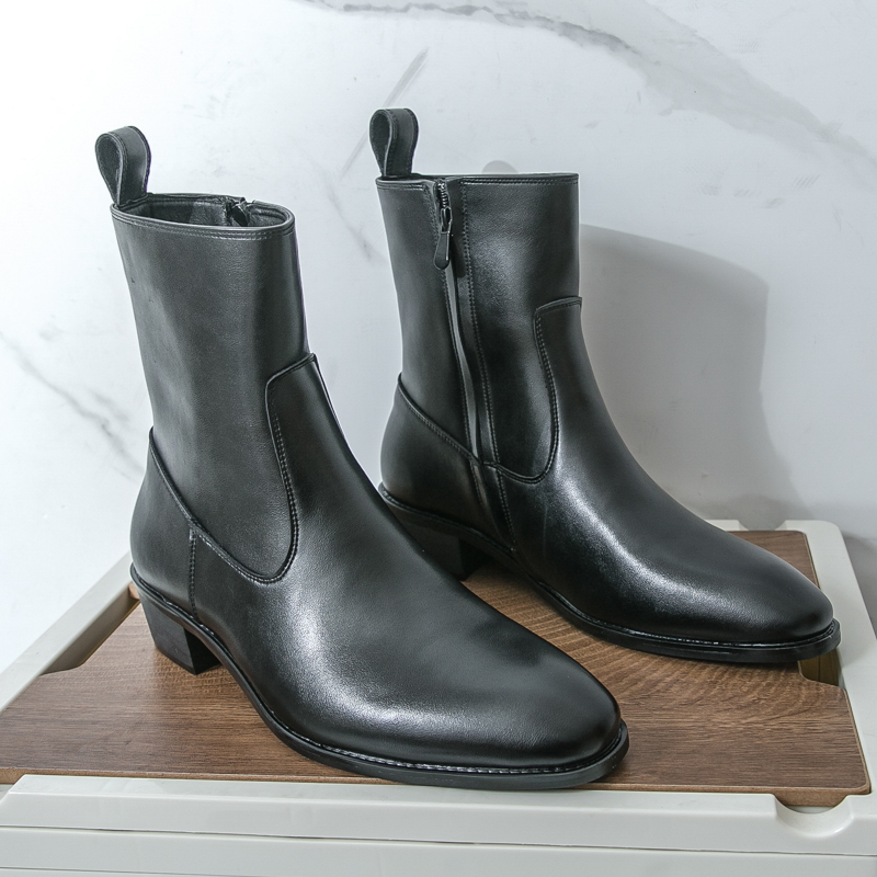 Men Shoes Brand - รองเท้าบูทเชลซีสไตล์อังกฤษแบบใหม่สำหรับผู้ชาย สีดำ แบรนด์หรู รองเท้าผู้ชาย รองเท้าลำลองยาง รองเท้าหนังบุรุษ