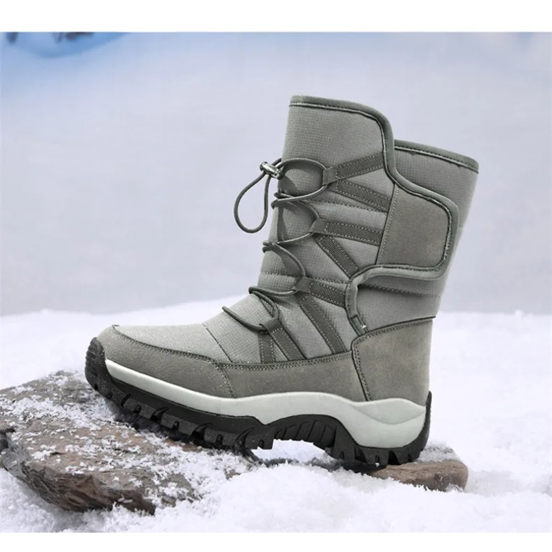 Men Shoes Brand - รองเท้าบูทหิมะบุขนหนานุ่มสำหรับผู้ชาย รองเท้าเดินป่ากันลื่น รองเท้าทำงานข้อสั้น แบรนด์ดัง รองเท้าฤดูหนาวกันน้ำ