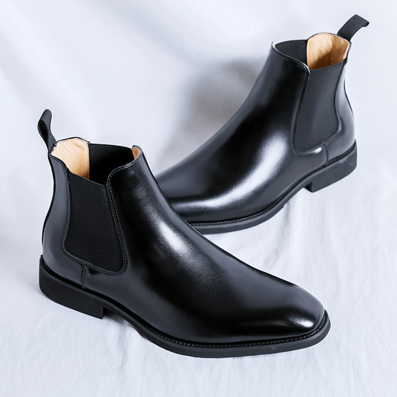 Men Shoes Oxford - รองเท้าบูทเชลซีหุ้มข้อสำหรับผู้ชาย หนังแท้สีดำ/สีน้ำตาล ทรงหัวแหลม สไตล์อ็อกซ์ฟอร์ด สำหรับฤดูใบไม้ร่วง/ฤดูหนาว เหมาะสำหรับใส่ทำงาน