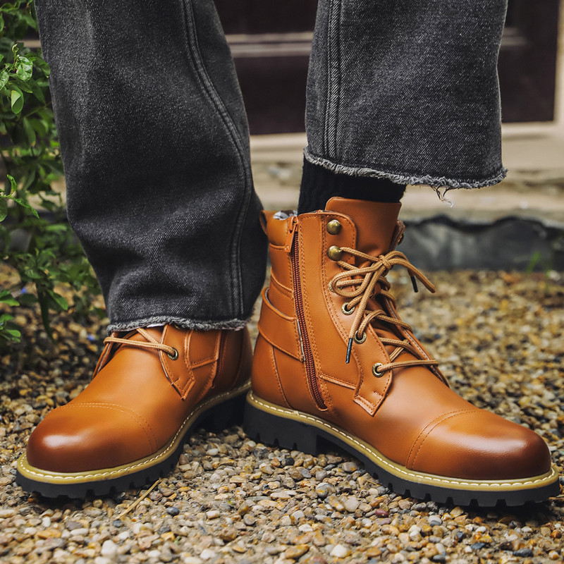 Men Shoes Oxford - ฤดูใบไม้ร่วงฤดูหนาวแฟชั่นผู้ชายรองเท้าหนังโลหะซิปคู่รองเท้าบู๊ตรถจักรยานยนต์อ็อกซ์ฟอร์ดธุรกิจผู้ชายรองเท้าข้อเท้ารองเท้าขนาดใหญ่ขนาด 48