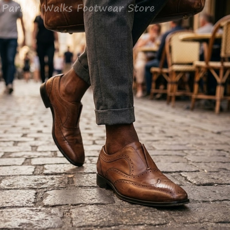 รองเท้าหนังสีน้ำตาลแบบสวมสำหรั - Men Shoes Oxford บทวิจารณ์และราคา